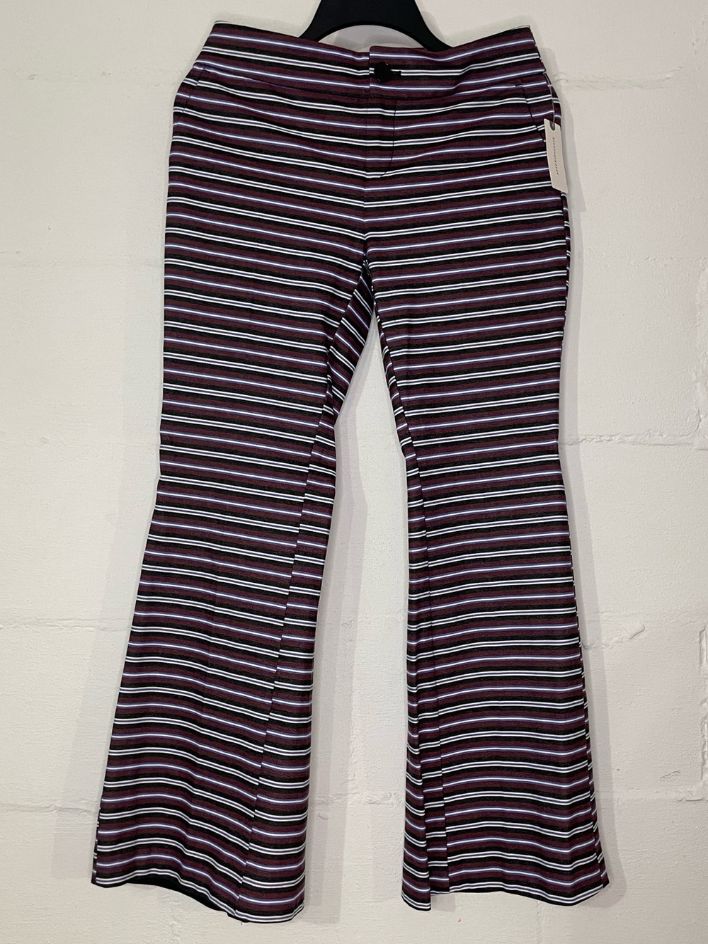 Anthropologie Striped Flare Pants in Burgundy, White & Black